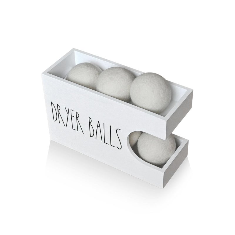 CHONIC Dryer Ball Holder for Laundry Room, Dryer Balls Container Wall Mount, Wood Dryer Balls Storage Organizer, Wool Dryer Ball Dispenser Basket (White) - Image 1